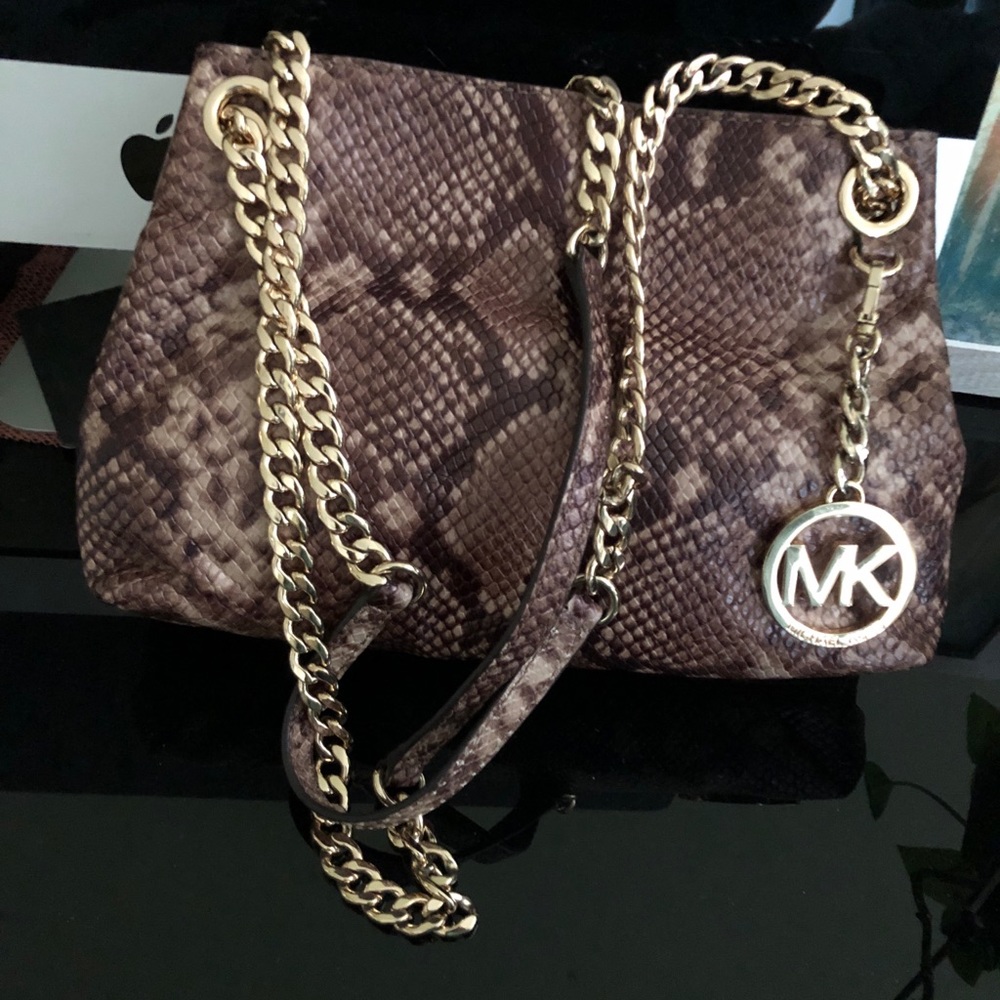 Michael Kors snakeskin brown chain purse